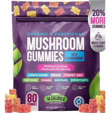 Mushroom Gummies 2500mg 80 with Lion's Mane Ashwaghanda Brain and Nervous System