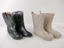 M&S 2Pcs Girls Shoe Bundle Size 11 Black Cowboy Boots Beige Wellies NEW F2