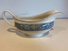 WEDGWOOD GRAVY BOAT - WHITE, BLUE WITH GILT TRIM - VINTAGE - USED BUT IN VGD 