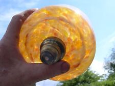 SPARE ANTIQUE FLAKESTONE MARBLED ART GLASS KEROSENE OIL LAMP FONT BRASS MOUNT