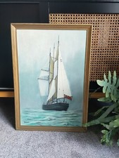 vintage antique style Sir Winston Churchill Yacht Boat oil painting On Board 