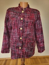 Claire Neuville tweed style jacket pink maroon size12 mandarin collar buttons