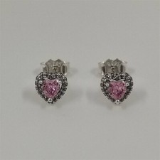pandora pink heart stud earrings S925 Sterling Silver