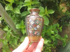PRETTY ANTIQUE 19thC JAPANESE MEIJI MINIATURE CLOISONNE GOLDSTONE SPARKLE VASE