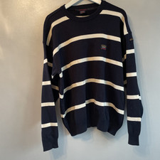 Paul & Shark Yachting Knit Jumper Mens Large Striped Crew Neck Sweater Navy