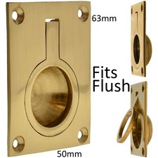 POLISHED SOLID BRASS 63mm FLUSH PULL HANDLES Drawer Cabinet Furniture Door Ring