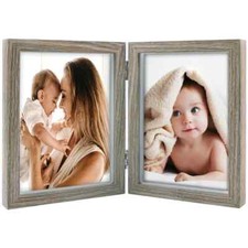 Folding Photo Frames 2 Frames with Hinge Wood Effect Grey Brown