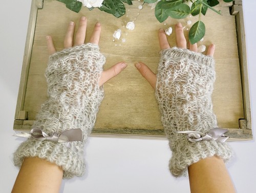 Grey lace knitted - knitted, mittens