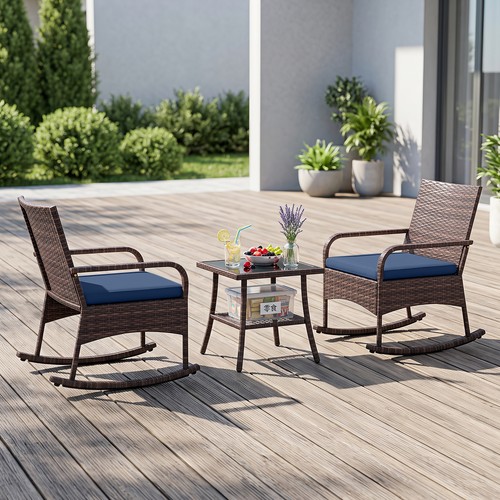 3pcs wicker rocking bistro - pe,