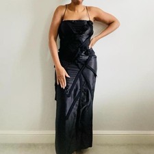 Zara black satin maxi - black,
