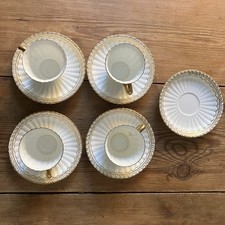 Royal Crown Derby Fluted 4 x Coffee Cup Saucer White Gilt Gold 