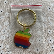 Vintage Original Apple Computer Logo Keychain Apple Macintosh Gold Tone