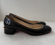 Christian Louboutin Treliliane 30 Gold Stud Black Patent Leather Heels Size 38