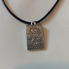 La Luna ( The moon) tarot card pendant on cord necklace -  metal pendant
