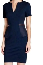 TED BAKER MADDIYE  Peplum Bodycon Pencil Suit Navy Dress Midi Dress SZ 5 UK (16)