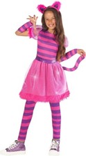 Girls Striped Pink Cat Costume Kids Cheshire Cat Alice in Wonderland Fancy Dress