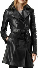 Womens Genuine Leather MAC Coat Black Patent Trench Style Long New