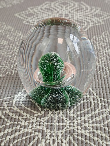 Art glass paperweight green - art,