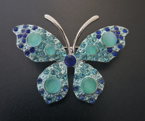 Blue silver tone rhinestone - silver,