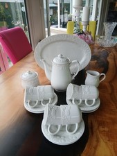 16 Pc Royal Norfolk White Glaze Embossed Fruit Design Tea Set (6 place setting)