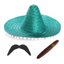 GREEN SOMBRERO MEXICAN STRAW