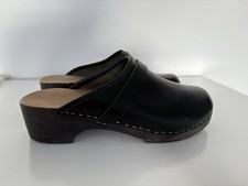 Mens Leather Black Clogs Slip