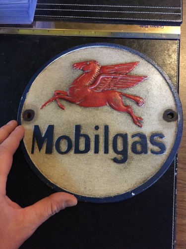 Mobil oil sign plaque cast - sign,
