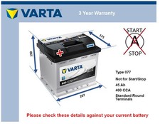 Car Battery B20 Varta 077 400A