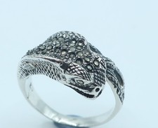 Vintage Sterling silver Cobra Snake ring size U 1/2  marcasite set
