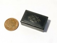 Antique 3.5cm Papier Mache Snuff Box Miniature Inlaid Pewter Decoration #MS1