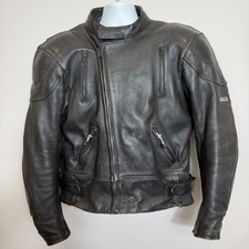 Vintage ASHMAN Genuine Cow Hide Black Leather Motorcycle Jacket UK46 EU56 Retro