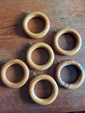 Six polished pine curtain rings internal diameter 46mm for 35mm pole
