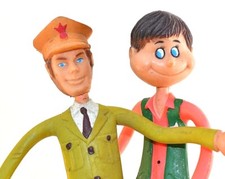 RARE Vintage 1960s BENDY florescent orange cowboy Olive Bus Driver figures lot 