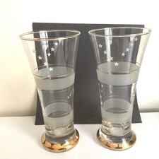 2 Vintage Drinking Glasses Gold Trim 6.5ins