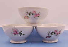 3 Vintage French Ceramic Café au Lait Coffee Bowls Pink Roses Design   A1955