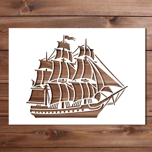 Tall ship stencil vintage - -,