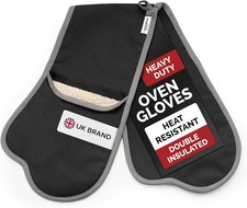 Muldale Black Double Oven Gloves Insulated - Aga with Thumbs and... 