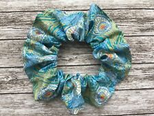 Liberty London Hera Peacock Fabric HANDMADE HAIR SCRUNCHIE Gift Green / Blue