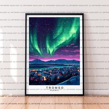 Aurora Over Tromso Poster Unframed Norway Night Art Print Illustration Scene