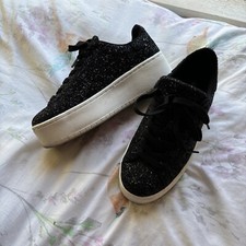 Love Lemonade Black Glitter Encore Platform/Wedge Lace Up Trainers - UK Size 4