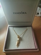 Genuine Pandora gold plated stelring silver necklace with leaf charm