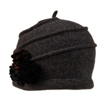 Ladies Wool Cloche Hat With Flower Detail Soft Felt Warm Roll Up Brim Winter Cap