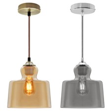 Retro Vintage Smoked Gold Glass Ceiling Hanging Pendant Shade Chandelier Lights