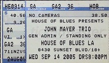 John Mayer Trio Concert Ticket