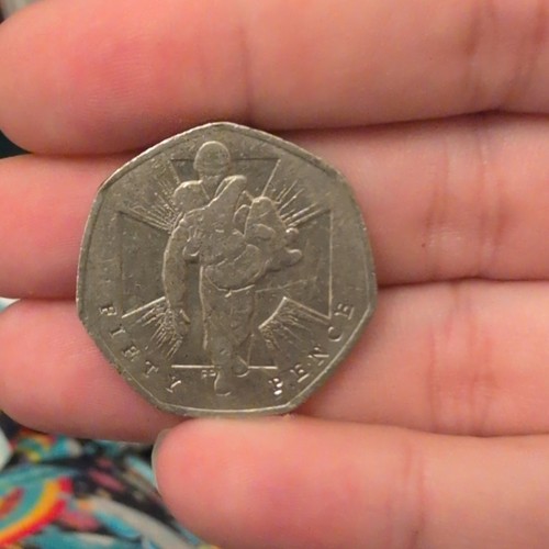 Rare 50p coin wounded - coin, soldier