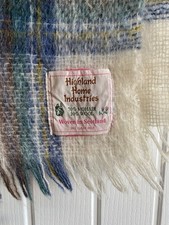 Highland Home Industries Blue Plaid 70% Mohair 30% Wool Blanket Throw 50”x64”