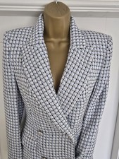 Zara Classic Blue Double Breasted Boucle Textured Blazer Jacket Size Medium 