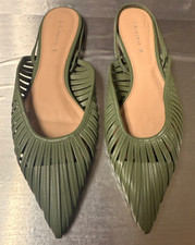 Zara pointed toe flat slingback dress shoes Green Sz 38