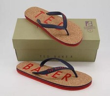 Ted Baker Donel Flip Flops Brown & Red Logo Mens Summer Sandals Brand New