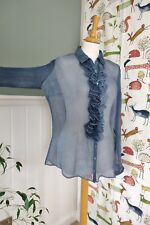 ANNE FONTAINE Blue/grey tie dye pure Silk top shirt blouse size 42 UK 14